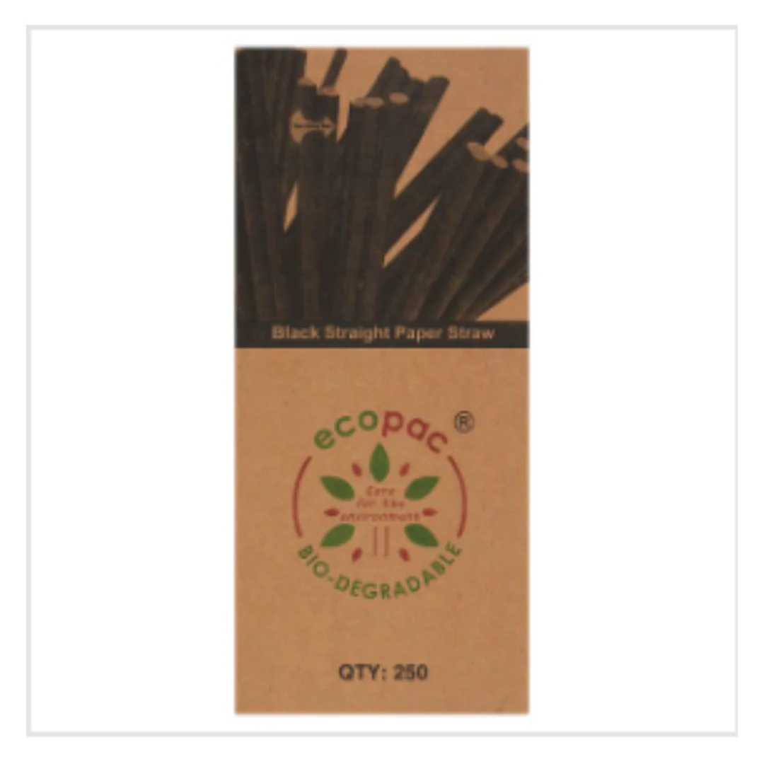 Ecopac 250 Black Straight Paper Straw | Approx 250 per Case| Case of 1