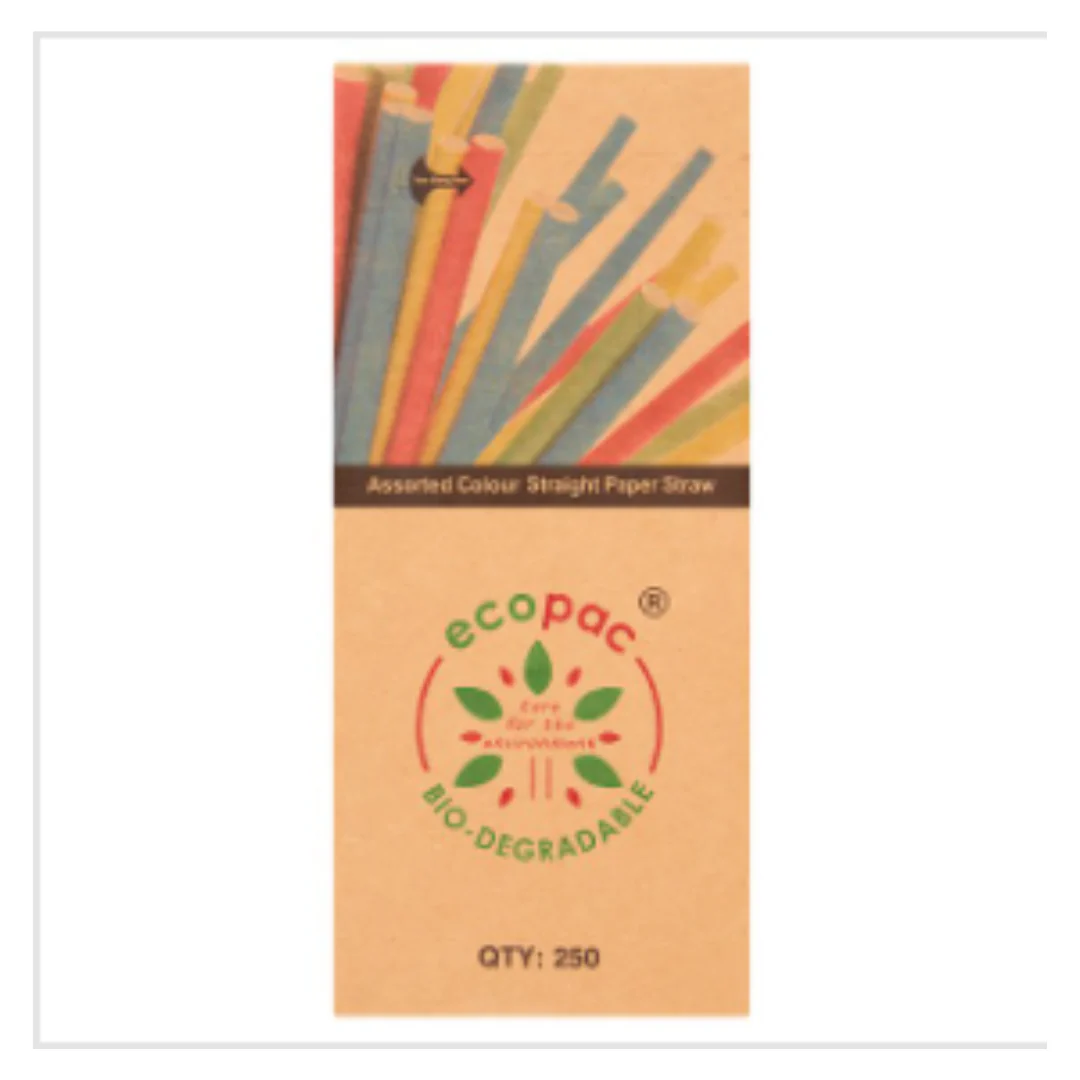 Ecopac 250 Assorted Colour Straight Paper Straw | Approx 250 per Case| Case of 1