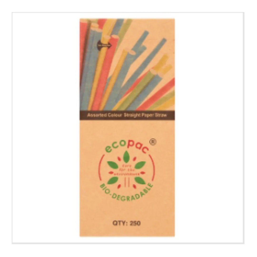 Ecopac 250 Assorted Colour Straight Paper Straw | Approx 250 per Case| Case of 20