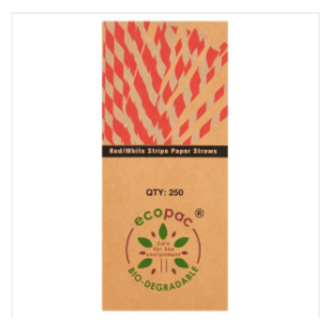 Ecopac Red/White Stripe Paper Straws [Replaces M231749 ] | Approx 250 per Case| Case of 20