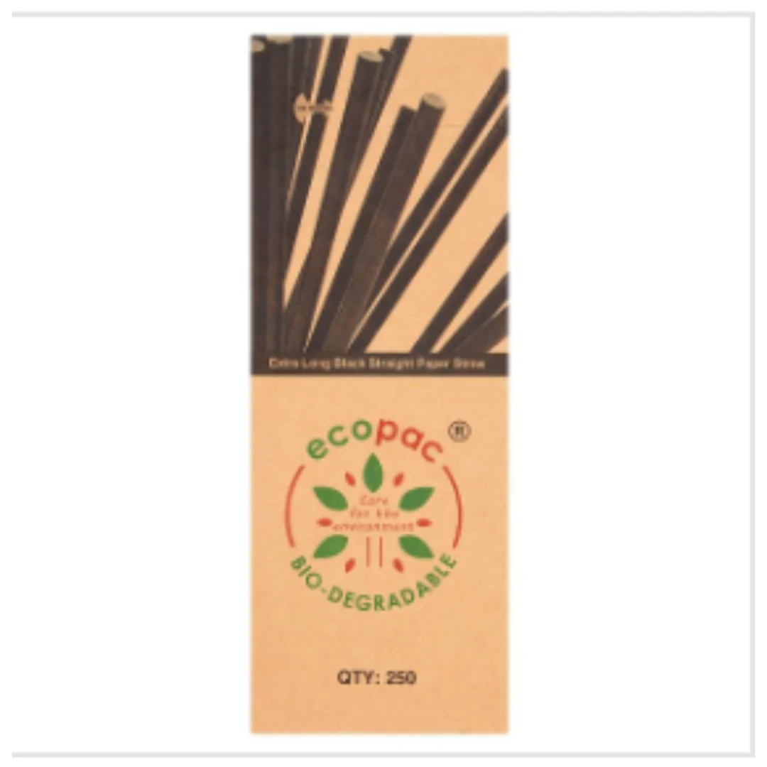 Ecopac 250 Extra Long Black Straight Paper Straw | Approx 250 per Case| Case of 20