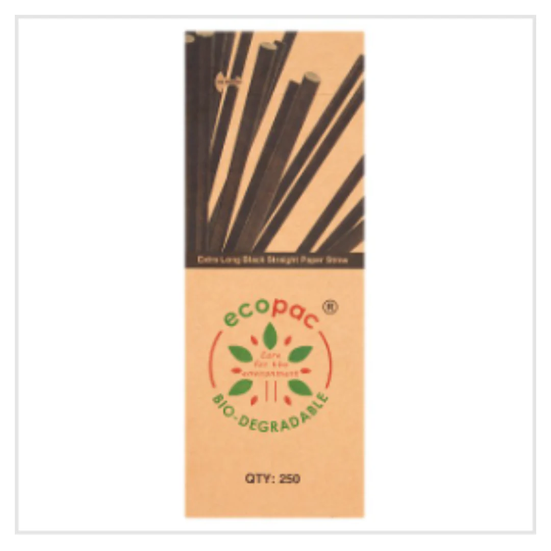 Ecopac 250 Extra Long Black Straight Paper Straw | Approx 250 per Case| Case of 1