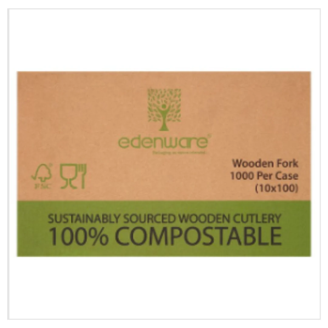 Edenware 100 Wooden Fork |Eco Friendly|Approx 100 per Case| Case of 1