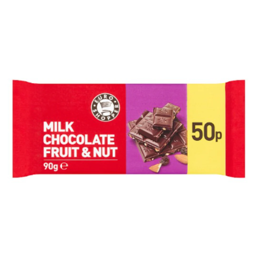 Euro Shopper Milk Chocolate Fruit & Nut 90g x Case of 26