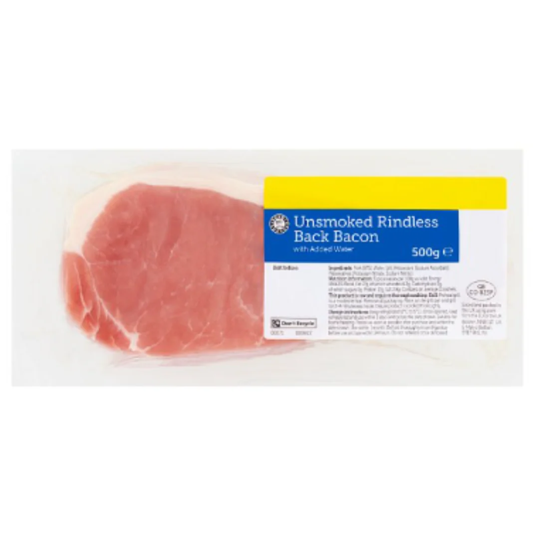 Euro Shopper Unsmoked Rindless Back Bacon with Added Water 500g x 10 Packs