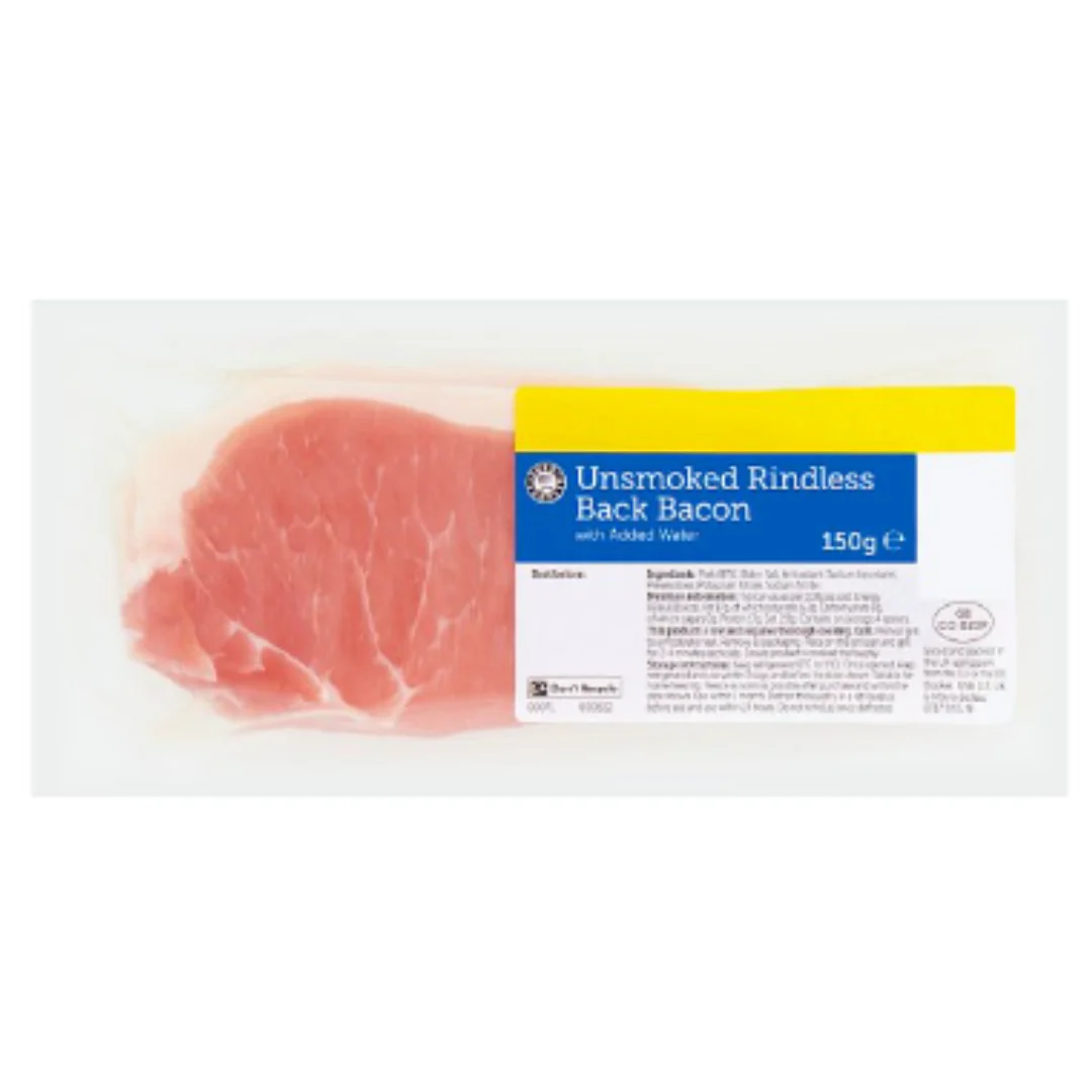 Euro Shopper Unsmoked Rindless Back Bacon with Added Water 150g x 6 Packs