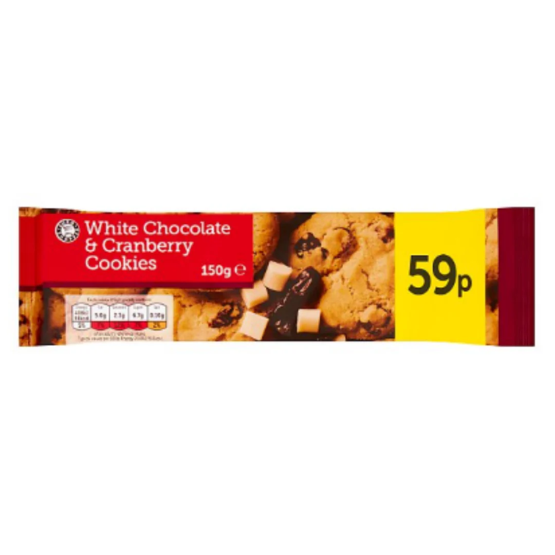 Euro Shopper White Chocolate & Cranberry Cookies 150g x Case of 11