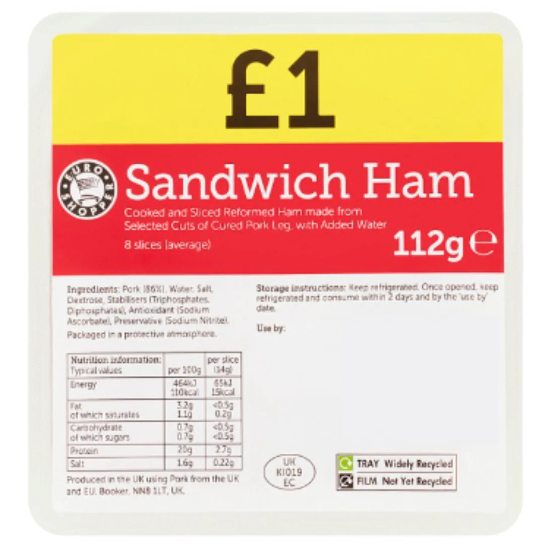 Euro Shopper Sandwich Ham 112g  x 8