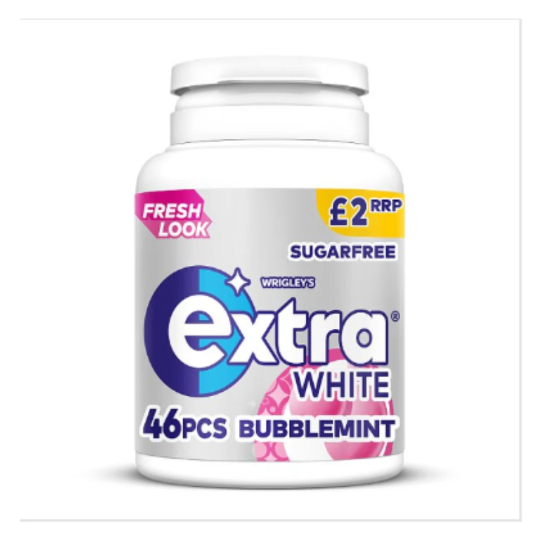 Extra White Bubblemint Chewing Gum Sugar Free Bottle 46 Pieces x Case of 6