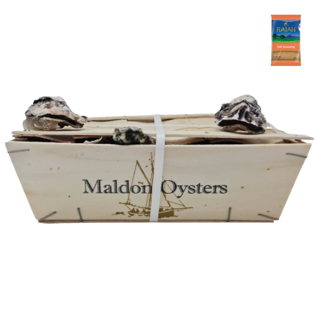 25 Fresh Oysters in Wooden Case with Oyster Seasoning Gift Pack