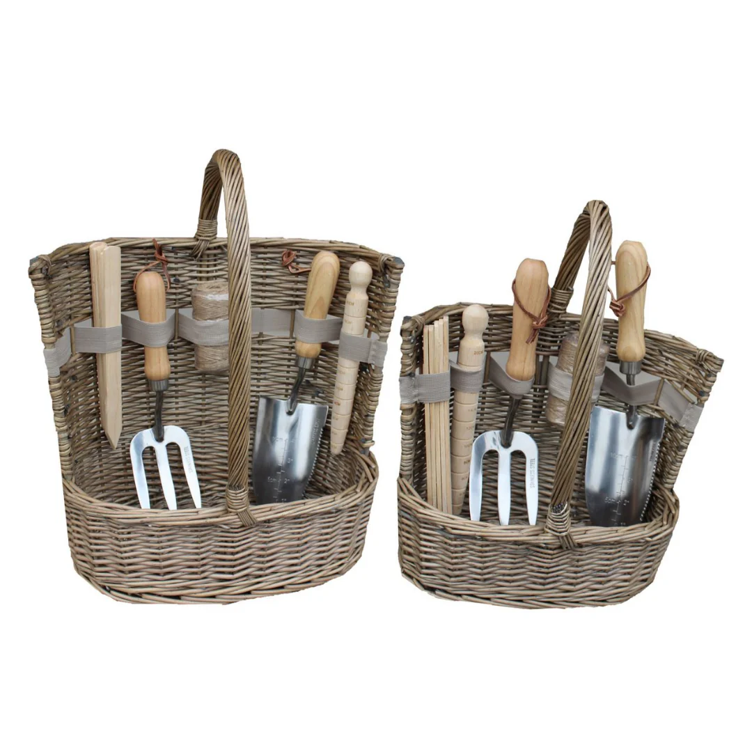 Antique Wash Deluxe Garden Tool Basket Set 2