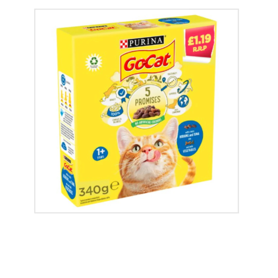 GO-CAT with Herring and Tuna mix with Vegetables Dry Cat Food 340g x Case of 6