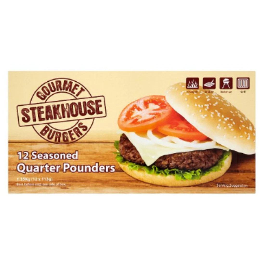 Gourmet Steakhouse Burgers 12 Seasoned Quarter Pounders 1356g x 1 Pack