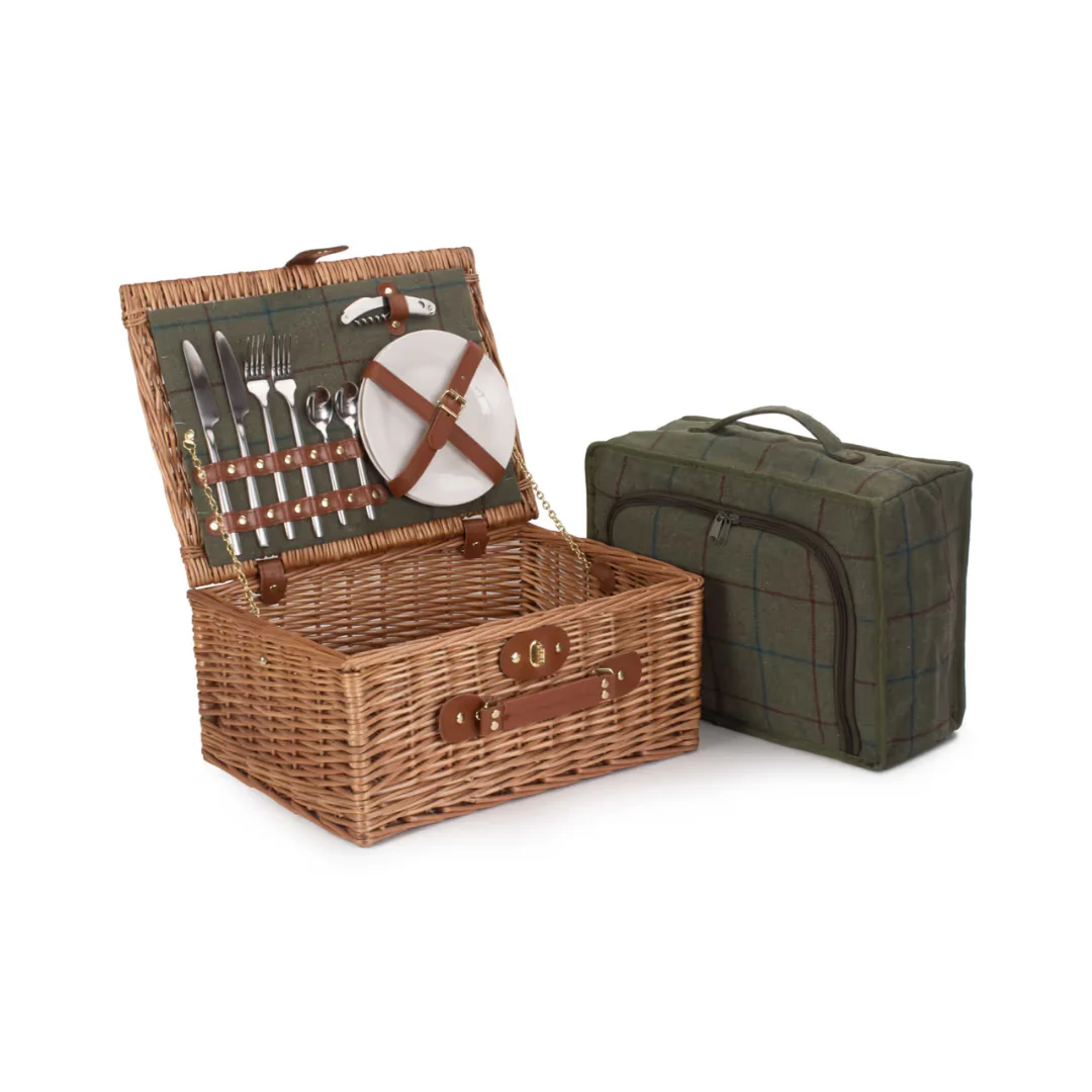 2 Person Green Tweed Hamper