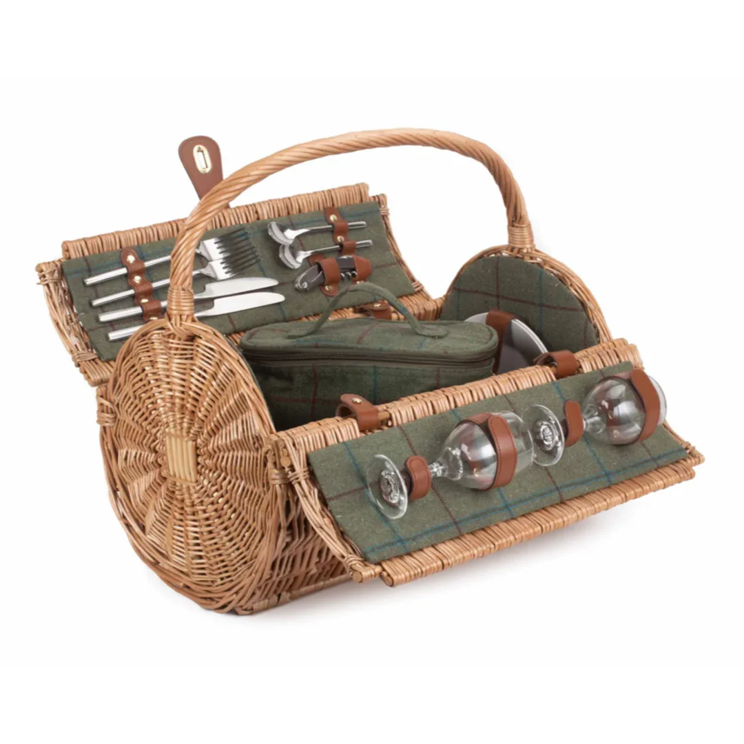 2 Person Green Tweed Barrel Hamper
