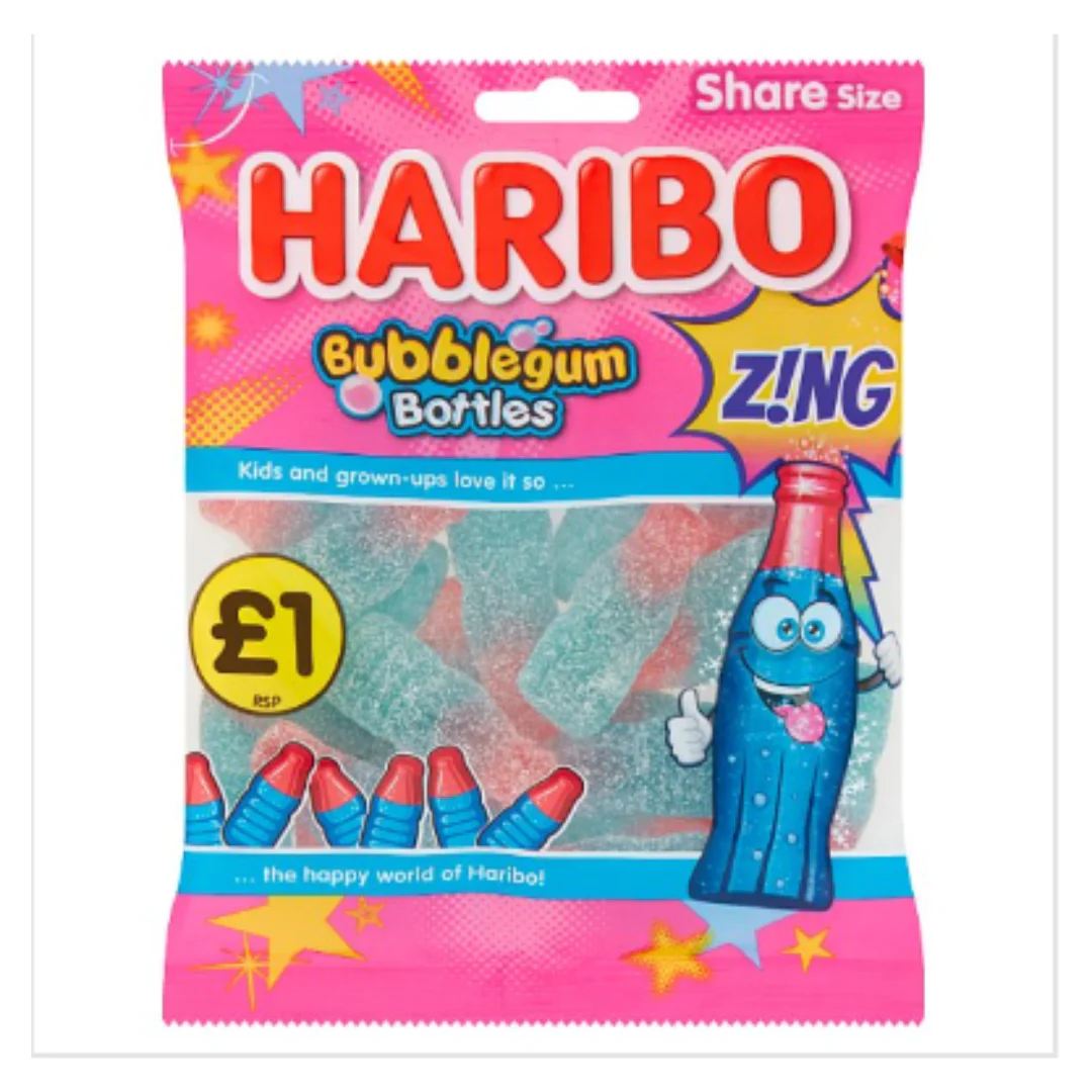 HARIBO Bubblegum Bottles Z!NG Bag 160g PM x Case of 12