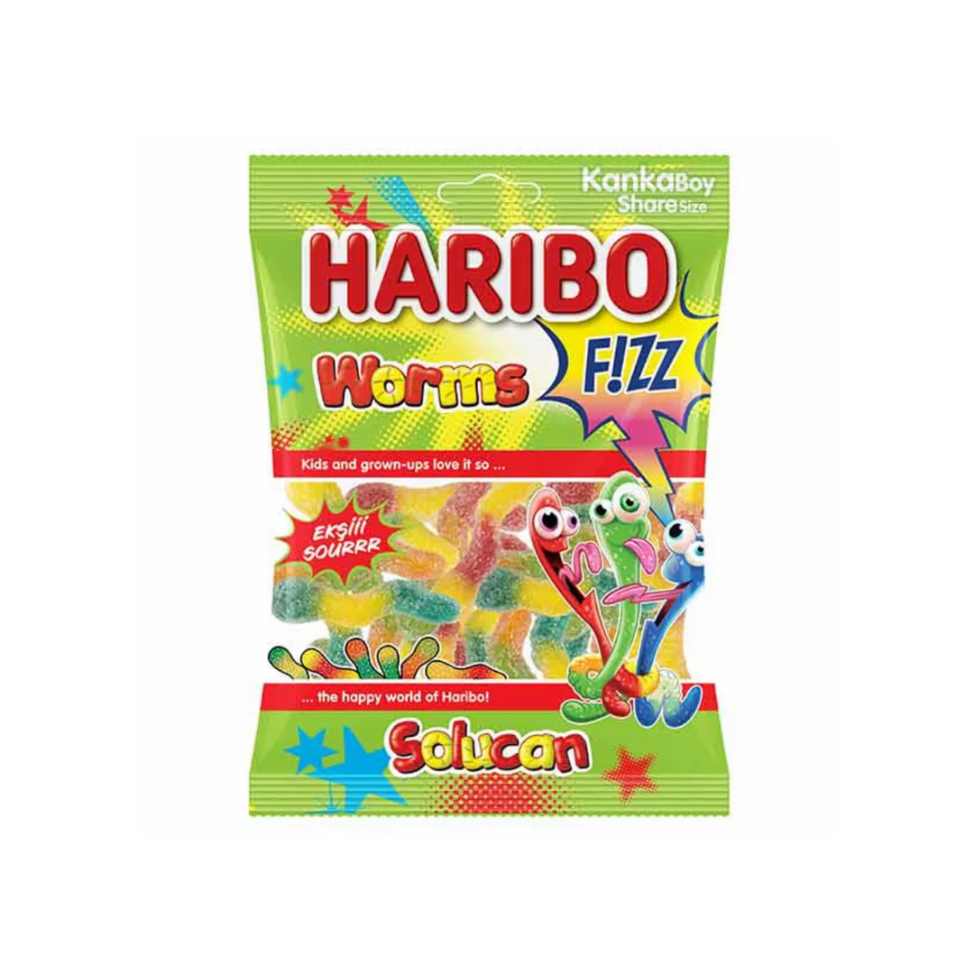 Haribo Halal Fizzy worms Gummy Candy 70g x 6 pack