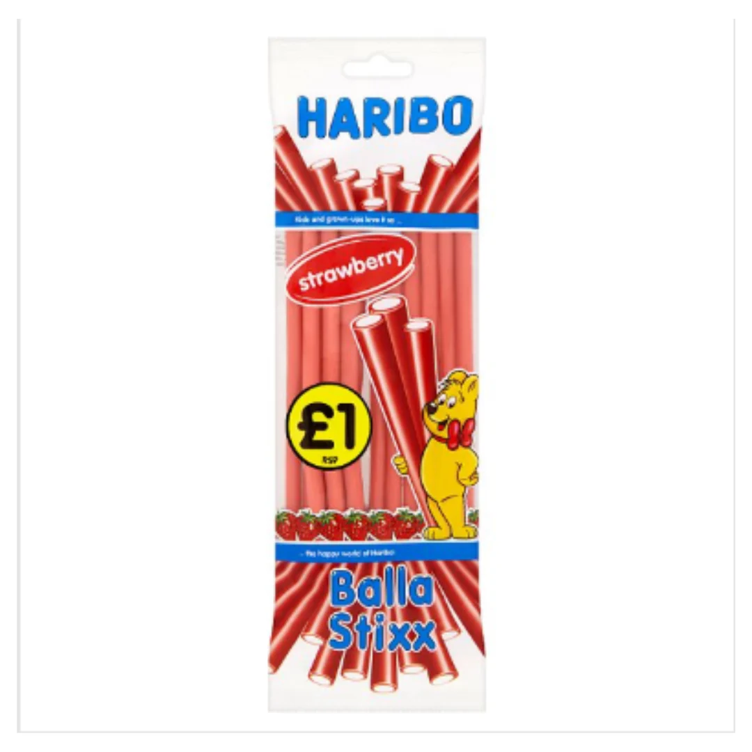 HARIBO Strawberry Balla Stixx Bag 140g x Case of 12