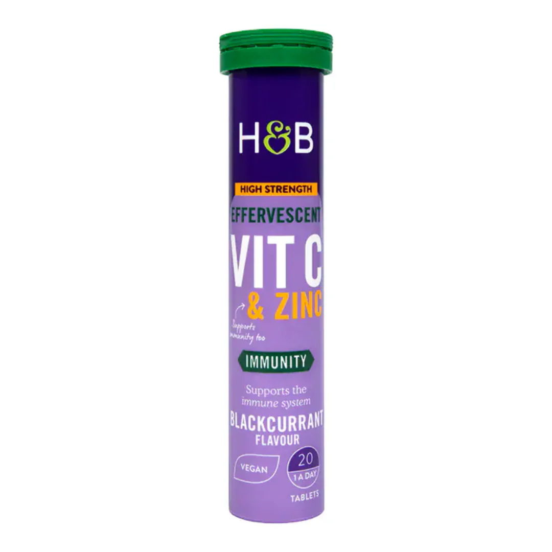 Holland & Barrett High Strength Effervescent Vit C & Zinc Blackcurrant Flavour 20 Tablets