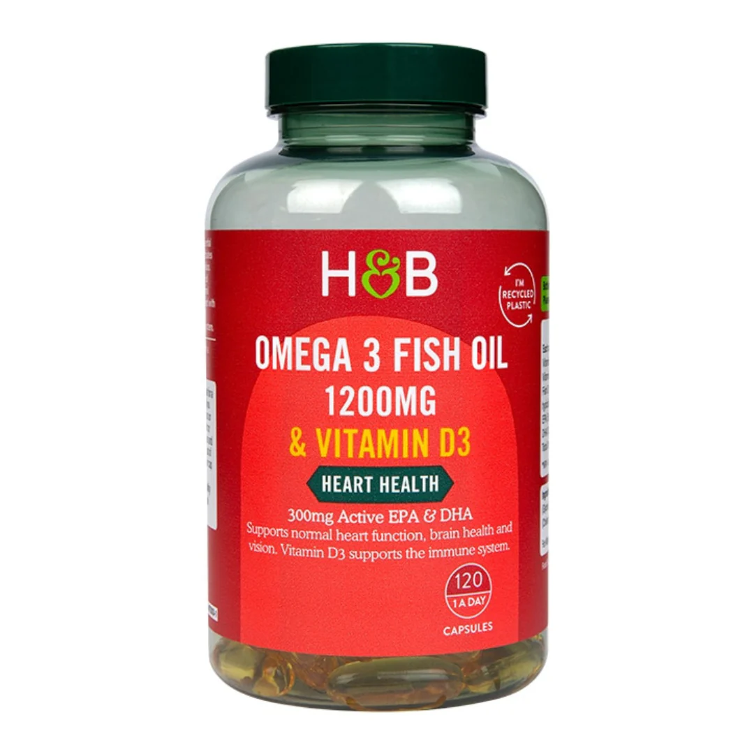 Holland & Barrett Omega 3 Fish Oil + D3 1200mg 120 Capsules