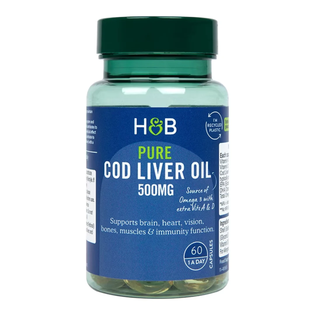 Holland & Barrett Pure Cod Liver Oil 500mg 60 Capsules