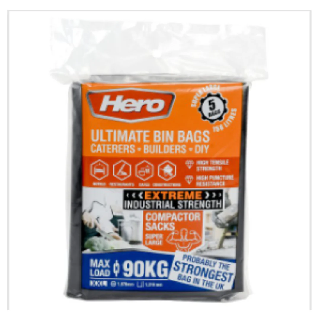 Hero 5 Ultimate Bin Bags 158 Litres | Approx 5 per Case | Case of 1