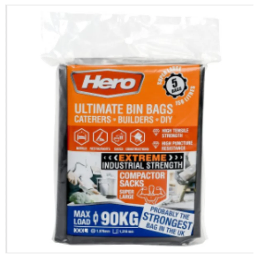 Hero 5 Ultimate Bin Bags 158 Litres | Approx 5 per Case| Case of 10