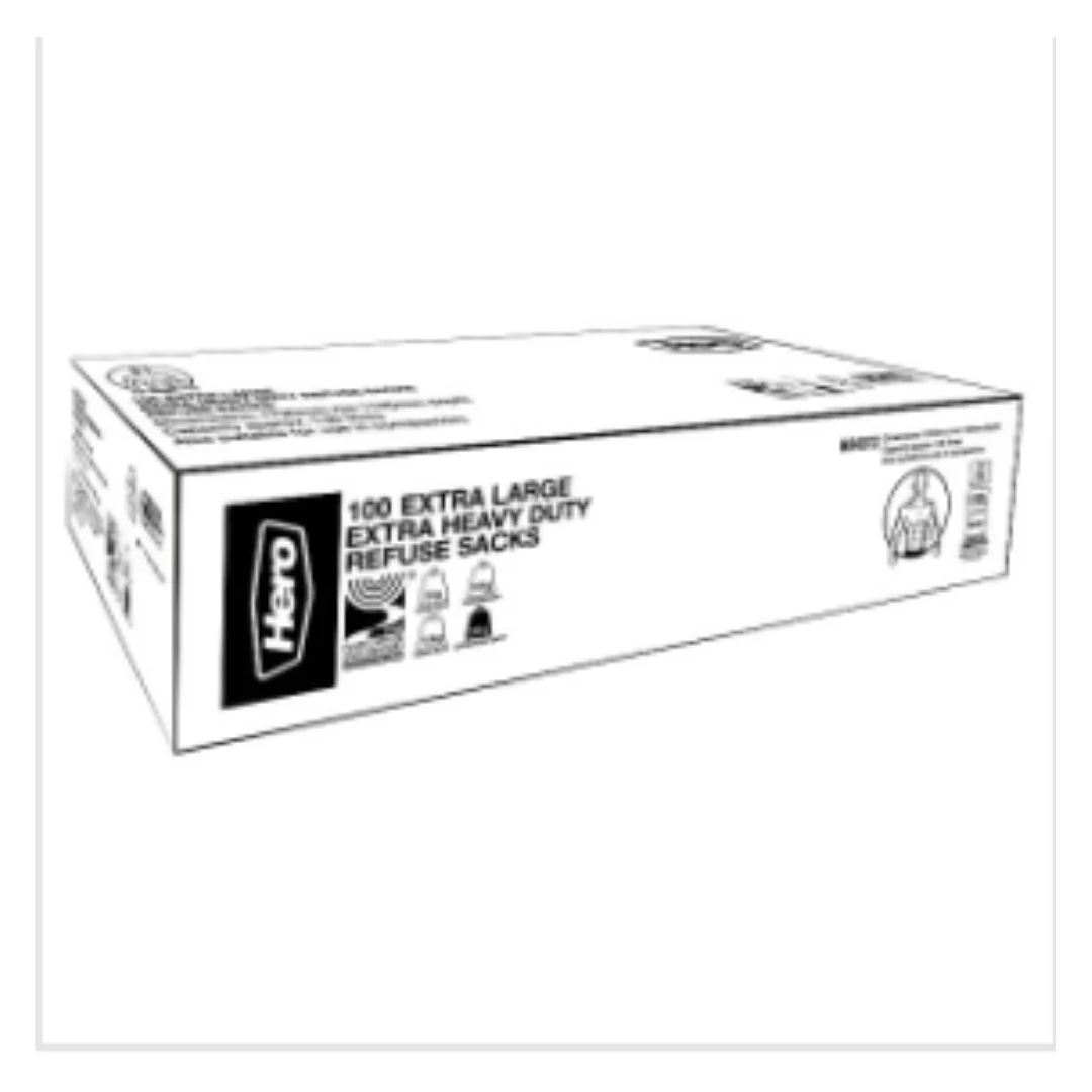 Hero 100 Extra Large Extra Heavy Duty Refuse Sacks Black 130L | Approx 100 per Case| Case of 1