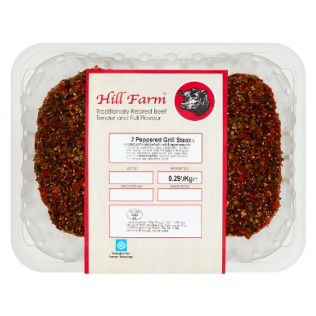 Hill Farm 2 Peppered Grill Steaks 0.290kg x 1 Pack