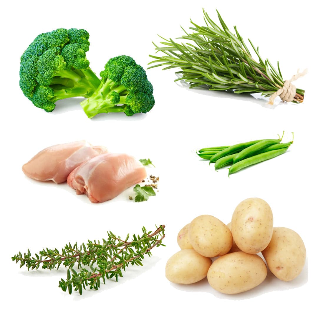 Homestyle Sunday Roast Box | 6 Ingredients | Boneless Chicken Thighs | Rosemary | Thyme | Baby Potatoes | Broccoli | Green Beans
