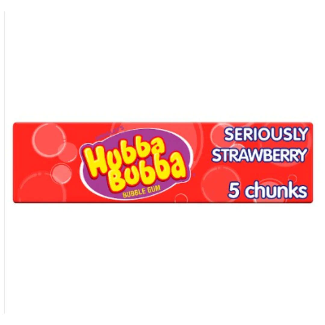 Hubba Bubba Seriously Strawberry Bubblegum 5 Chunky Chews x Case of 20