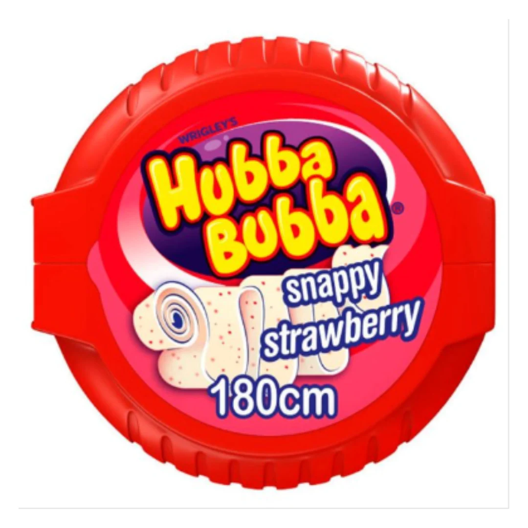 Hubba Bubba Snappy Strawberry Bubblegum Mega Long Tape 56g x Case of 12