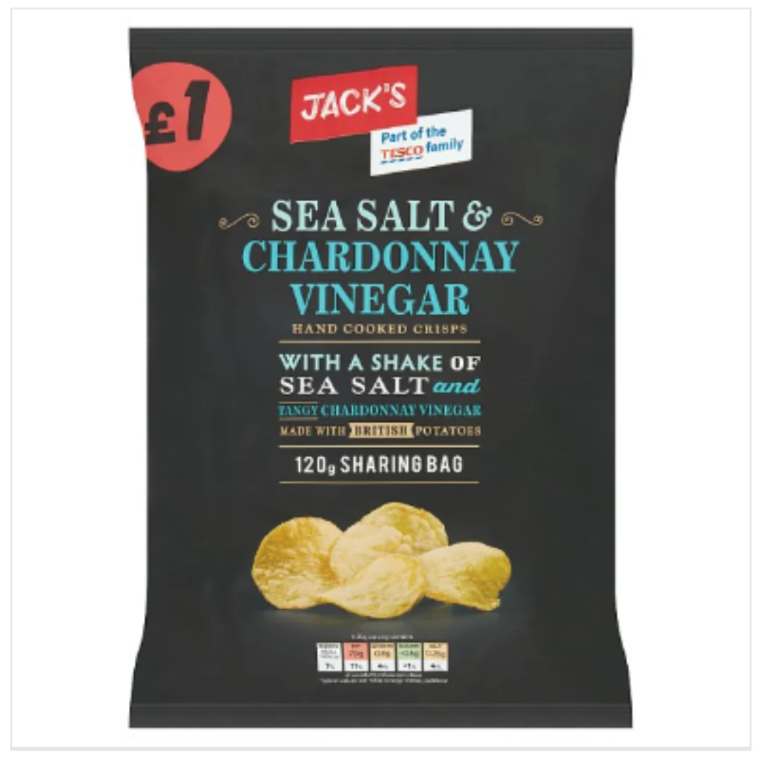 Jack's Sea Salt & Chardonnay Vinegar Hand Cooked Crisps 120g x Case of 16