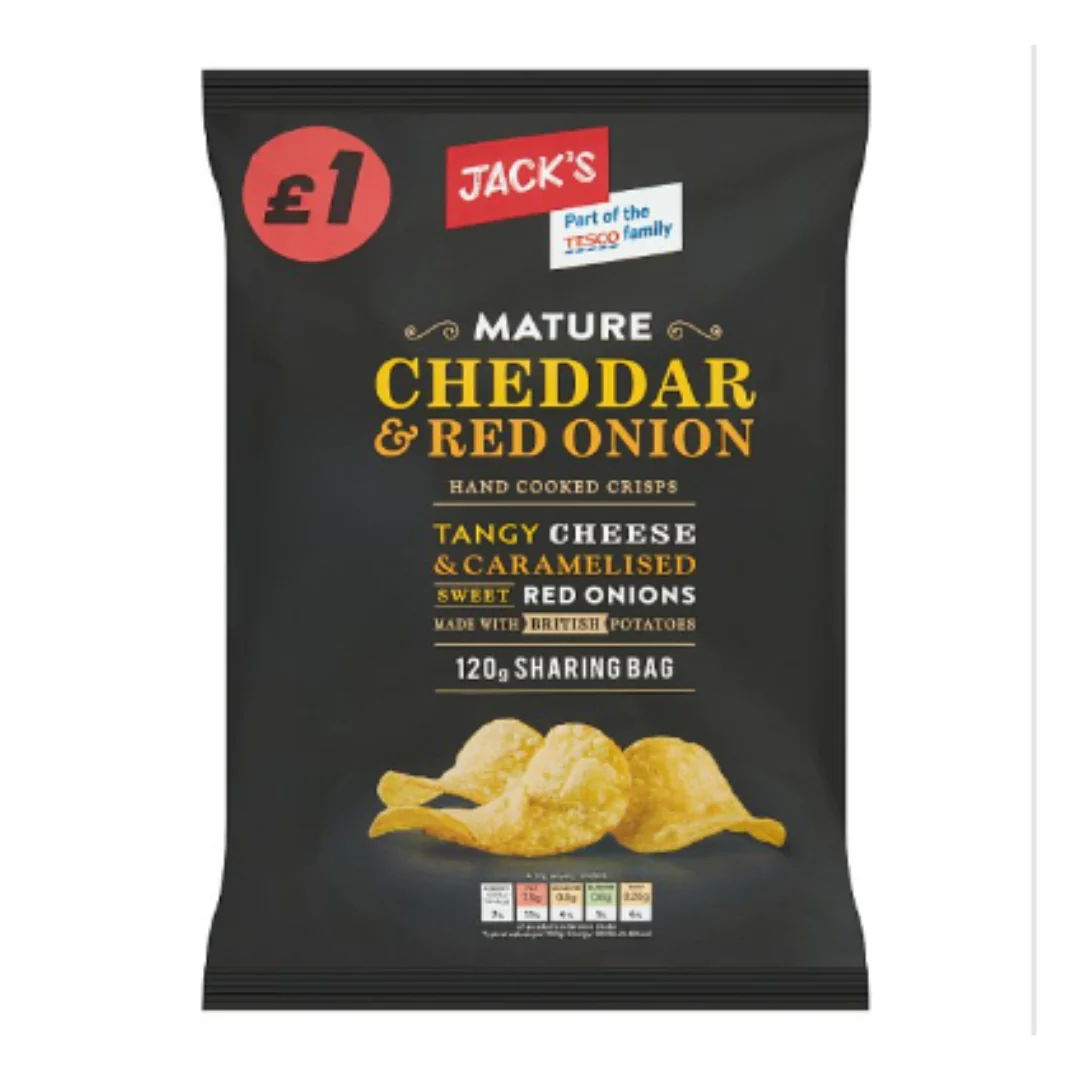 Jack's Mature Cheddar & Red Onion Hand Cooked Crips 120g x Case of 16