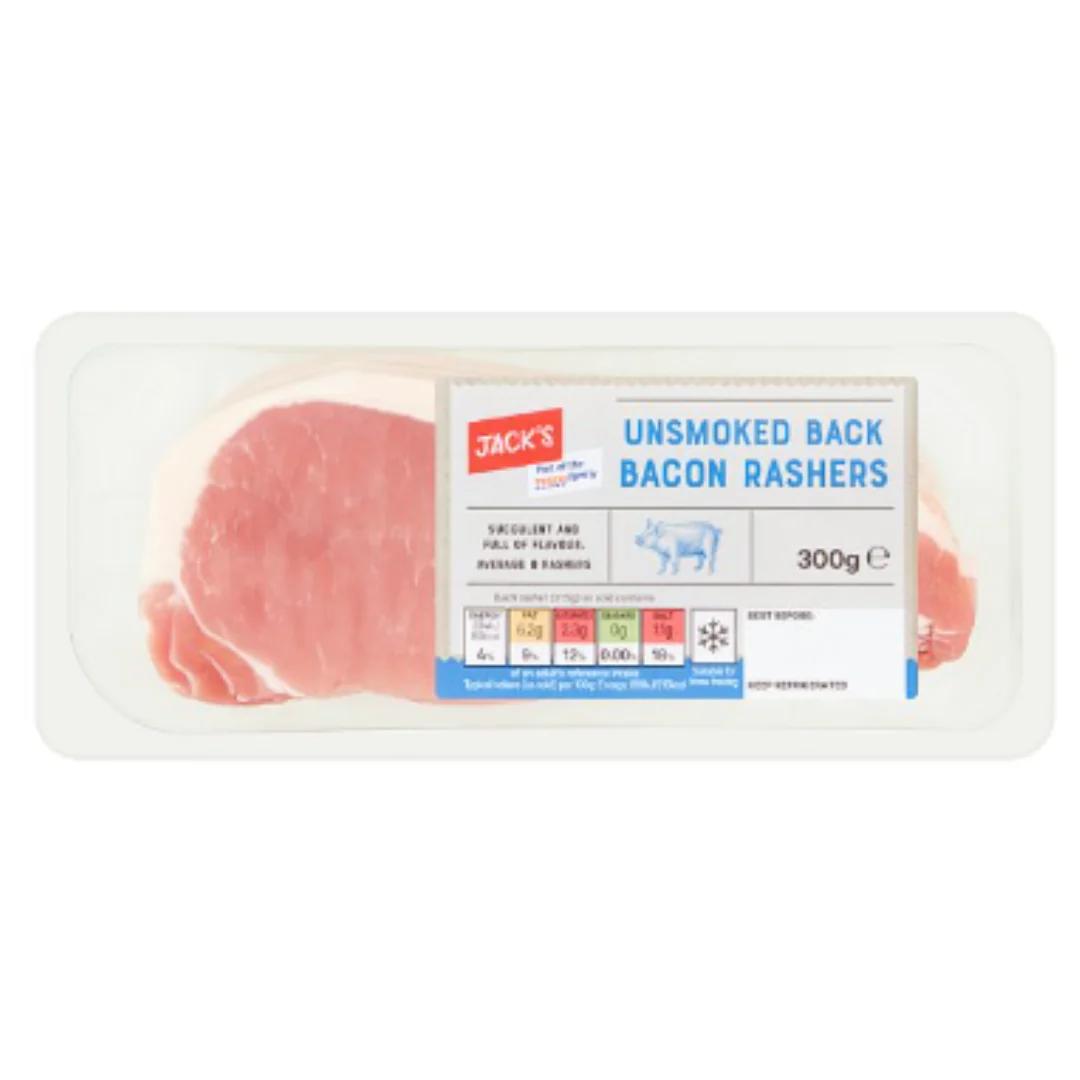 Jack's Unsmoked Back Bacon Rashers 300g x 1 Pack