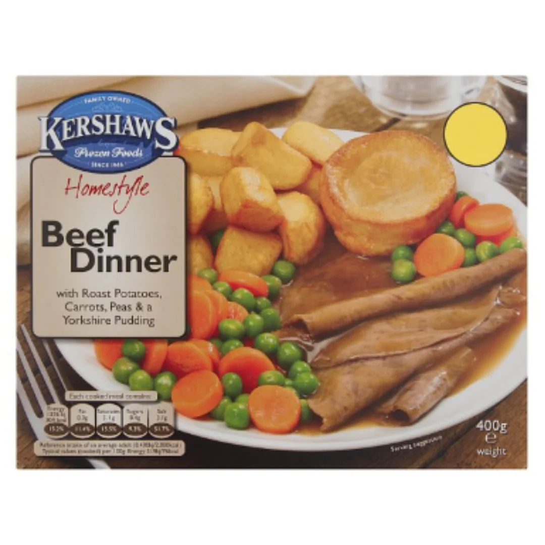 Kershaws Homestyle Beef Dinner with Roast Potatoes, Carrots, Peas & a Yorkshire Pudding 400g x 1 Pack