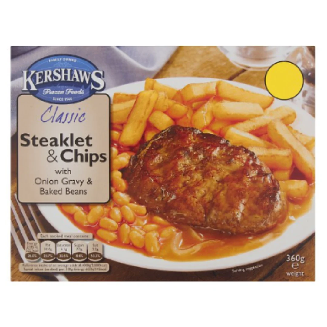 Kershaws Classic Steaklet & Chips with Onion Gravy & Baked Beans 360g x 1 Pack
