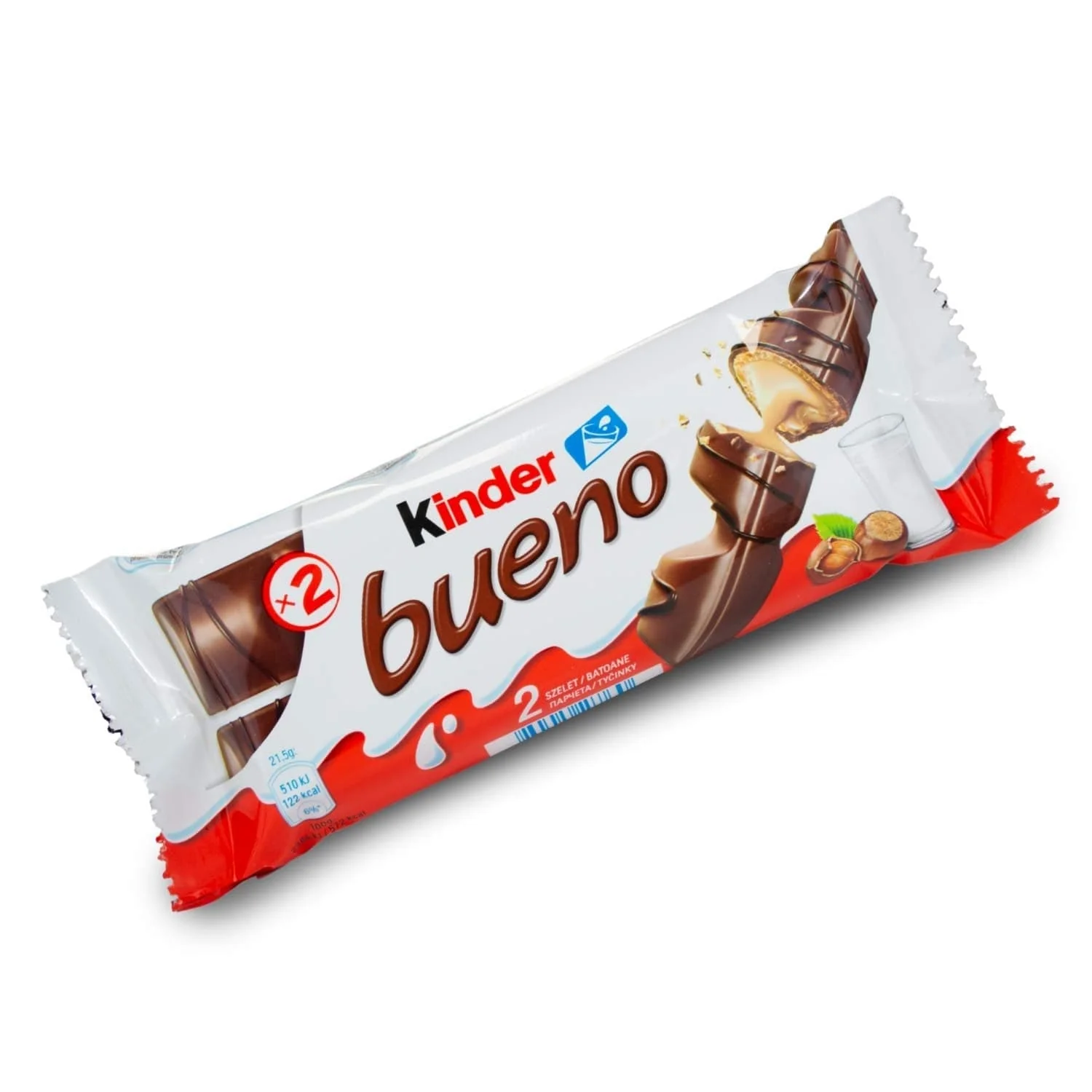 Kinder Bueno Milk Chocolate and Hazelnuts Single Bar 2 Finger x 21.5g (43g) x Case of 30