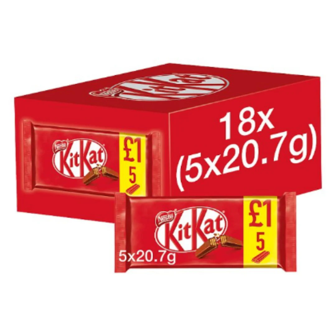 Kit Kat 2 Finger Milk Chocolate Biscuit Bar Multipack 5 Pack x Case of 18