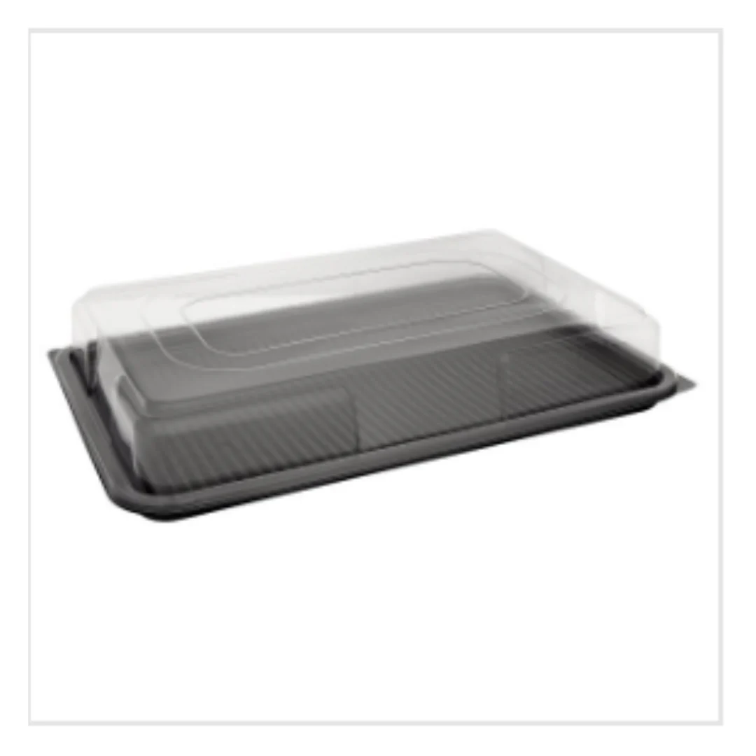 Large Black Platter Base & Clear Lid L450mm x W300mm x D65mm (5 base and lid per pack) x Case of 6