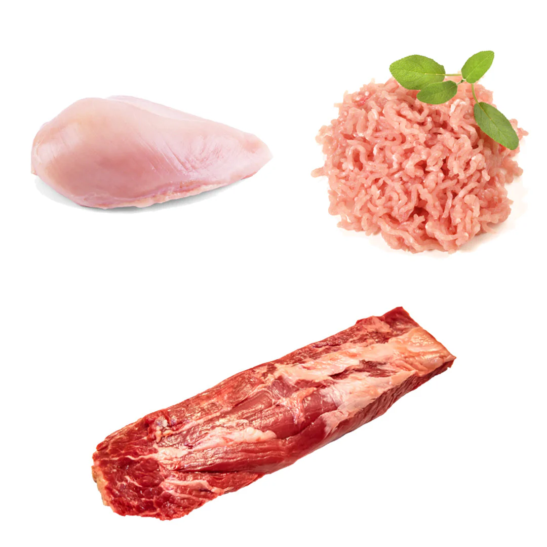 Trio of Indulgence Box | 3 Ingredients | Sirloin Steak | Chicken Breast |Turkey Mince