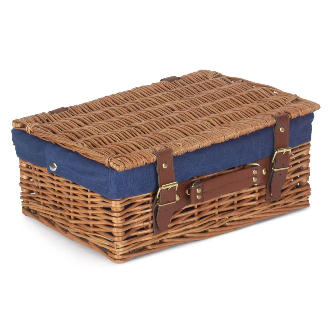 14" Light Steamed Hamper With Navy Blue Lining