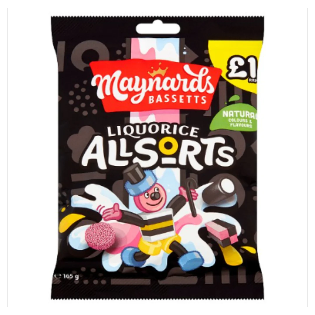 Maynards Bassetts Liquorice Allsorts Sweets Bag 165g x Case of 12