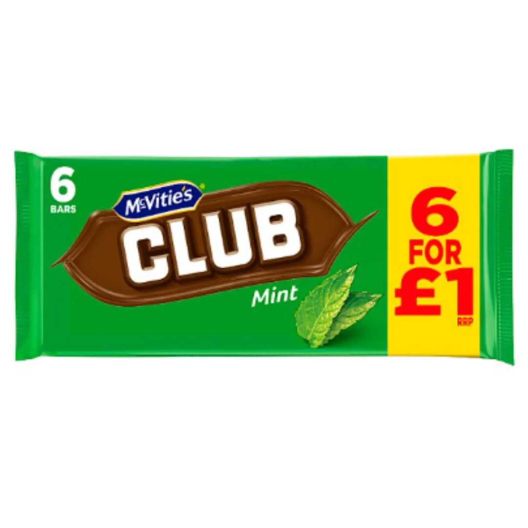 McVitie's Club Mint Bars 6 x 22g (132g) x Case of 12