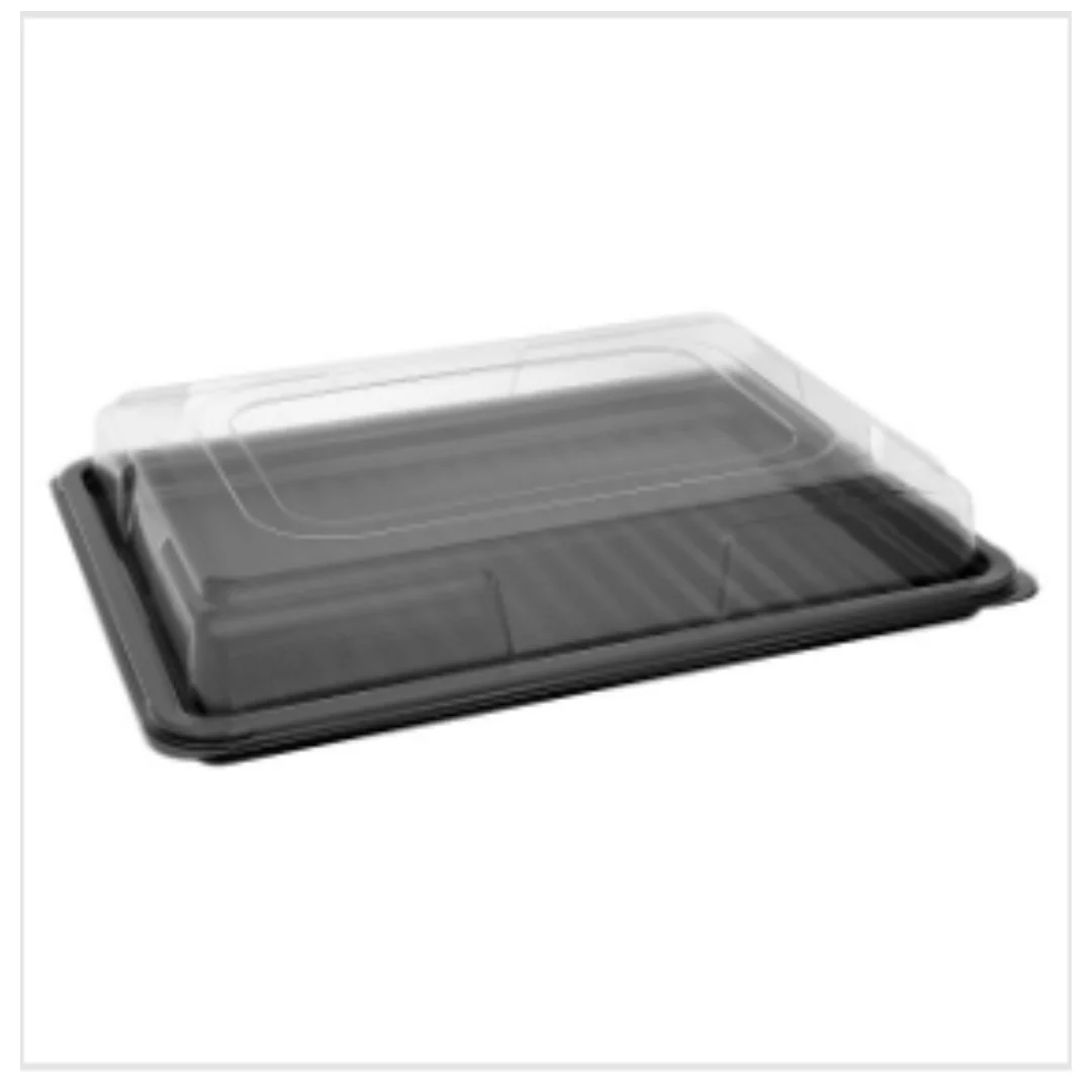 Medium Black Platter Base & Clear Lid L390mm x W290mm x D65mm (5 base and lid per pack) x Case of 1