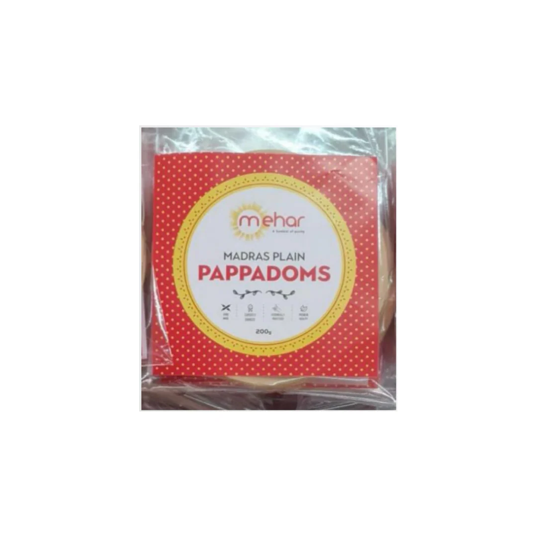 Mehar Madras Plain Pappadoms - Dial 5 200g x 6 pack