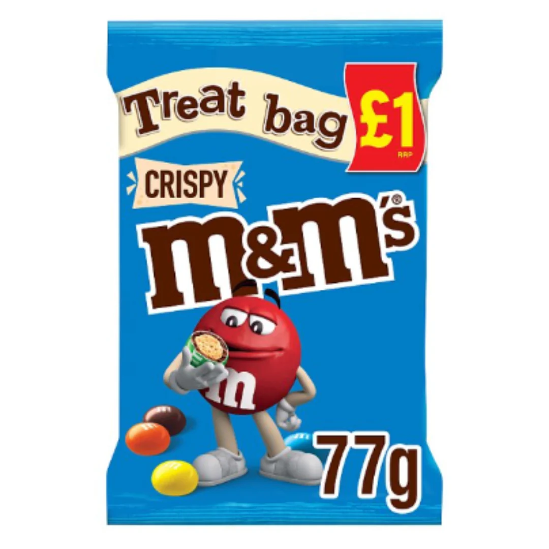 M&M's Crispy Chocolate Treat Bag 77g x Case of 16
