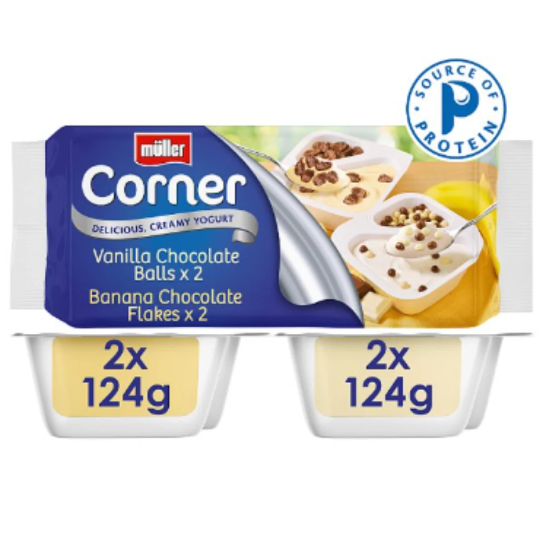 Müller Corner Vanilla Chocolate Balls and Banana Chocolate Flakes Yogurts (496g) x 3