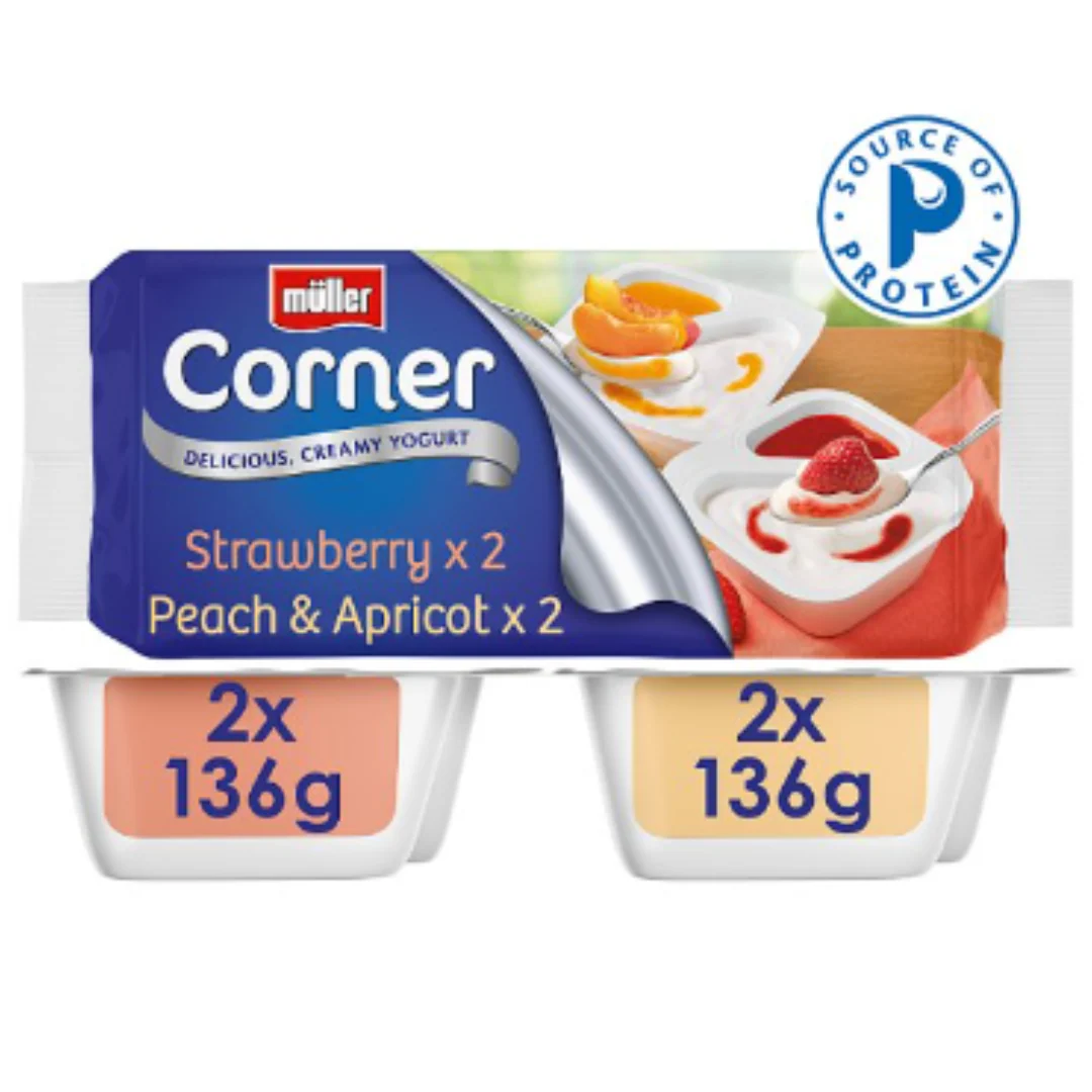 Müller Corner Strawberry and Peach & Apricot Yogurts  (544g) x 3