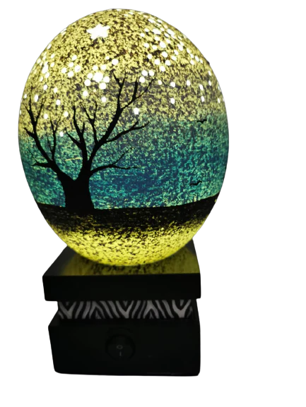 Hand Crafted Decorative Ostrich Egg Shell on Lamp Stand | South African